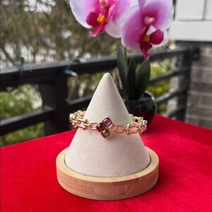 Elegant Gold Bracelet with Multicolor Stones 8 inch